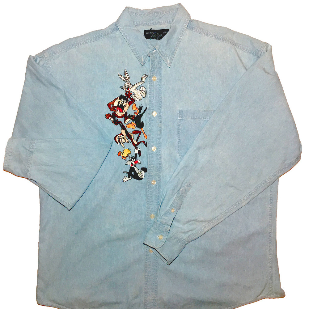 XL 90's Looney Tunes Denim Botton Down Shirt